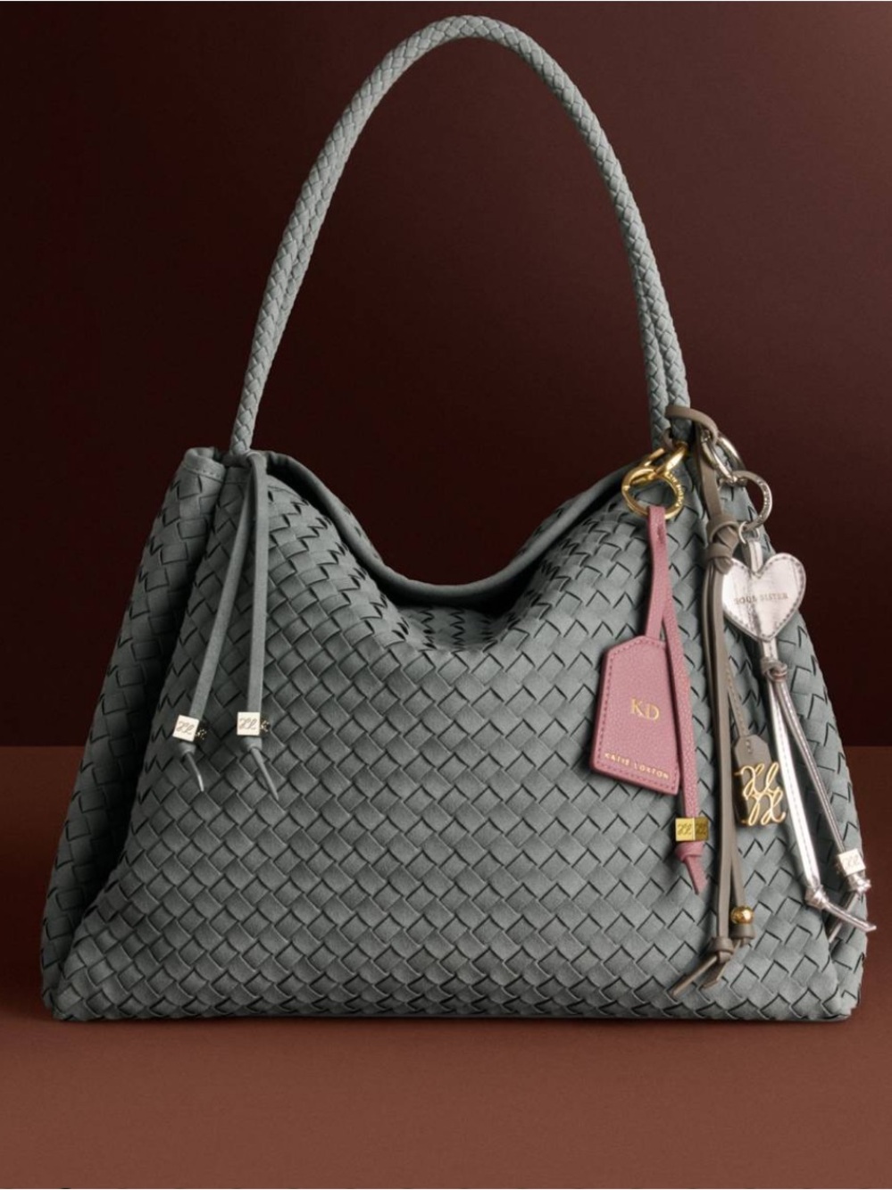 Katie Loxton Woven Shoulder Bag in Fossil Grey